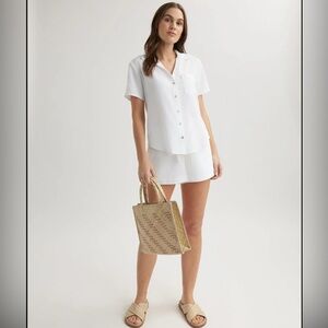 Bella Dahl Short Sleeve Pocket Button Down - White Relax Summer Coastal size S